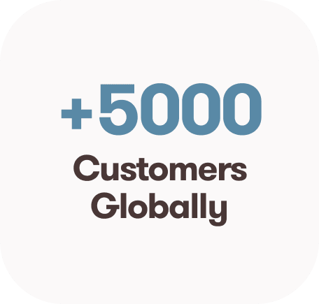 Text graphic with "+5000 Customers Globally" in bold fonts on white, highlighting construction equipment tracking customers.