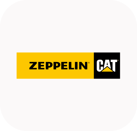 The Zeppelin CAT logo with "ZEPPELIN" in black on yellow and the CAT logo in white and yellow on a black square.