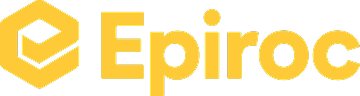 Epiroc logo with a yellow hexagon symbol next to bold yellow "Epiroc" on a light background.