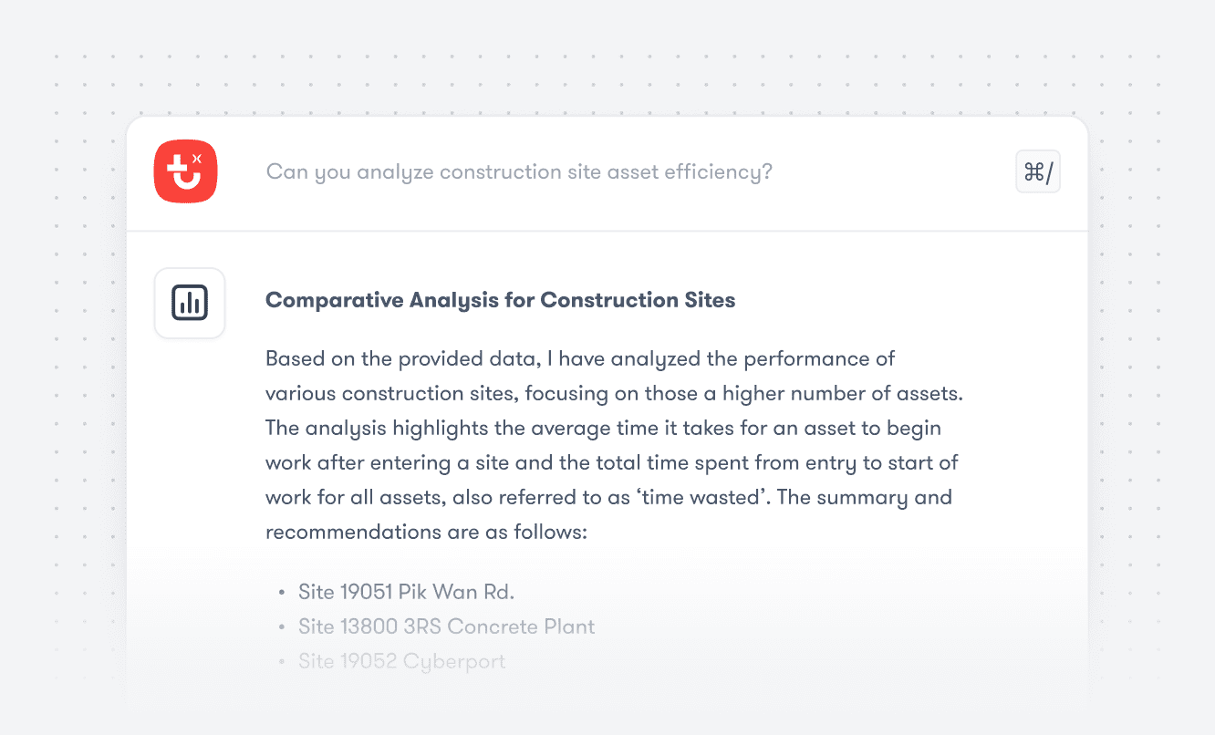A screenshot of a web page displaying construction equipment tracking.