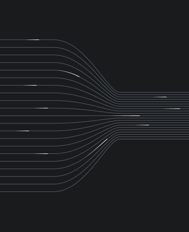 Curved white lines on dark background converge and fan out, forming an abstract pattern like a telematics network visualization.