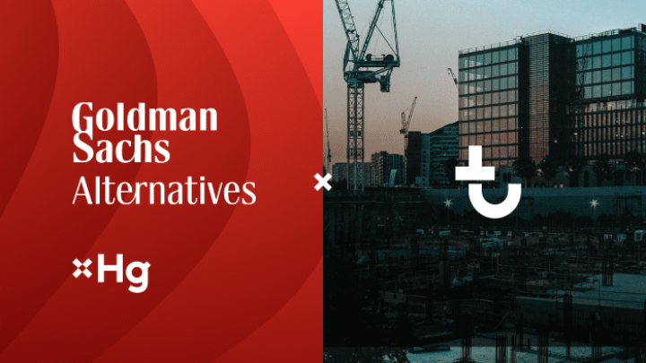 A split image with company logos on red and a sunset construction site featuring cranes and buildings, highlighting construction IoT.