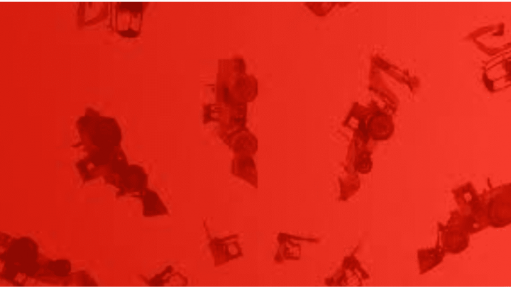 Faint, blurred wheelchair images are scattered on a red background in an abstract pattern, referencing fleet management.
